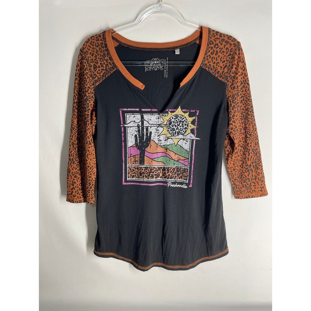 Women's Black and Orange Graphic Top